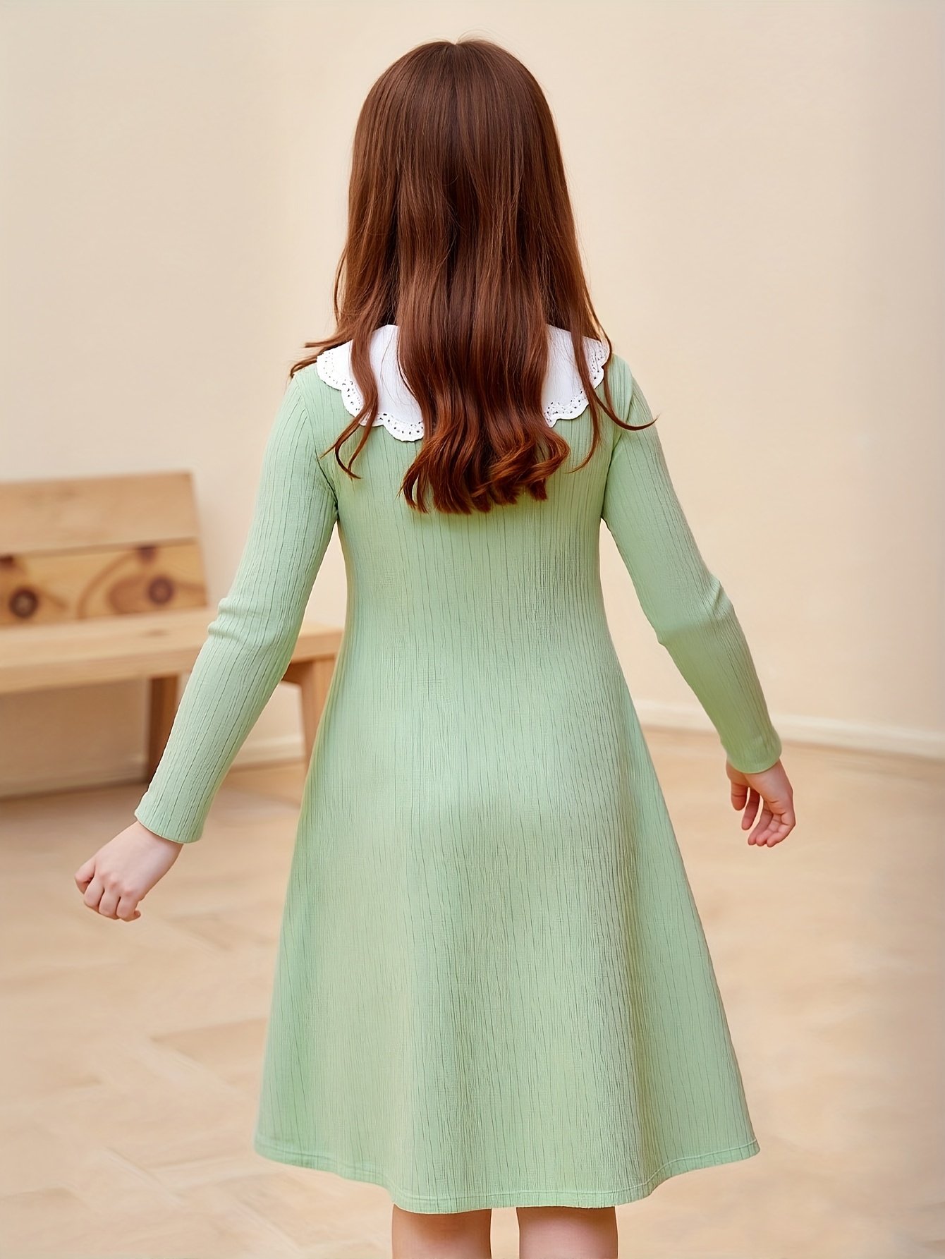 a cute green knee length dress a doll collar - Temu Qatar