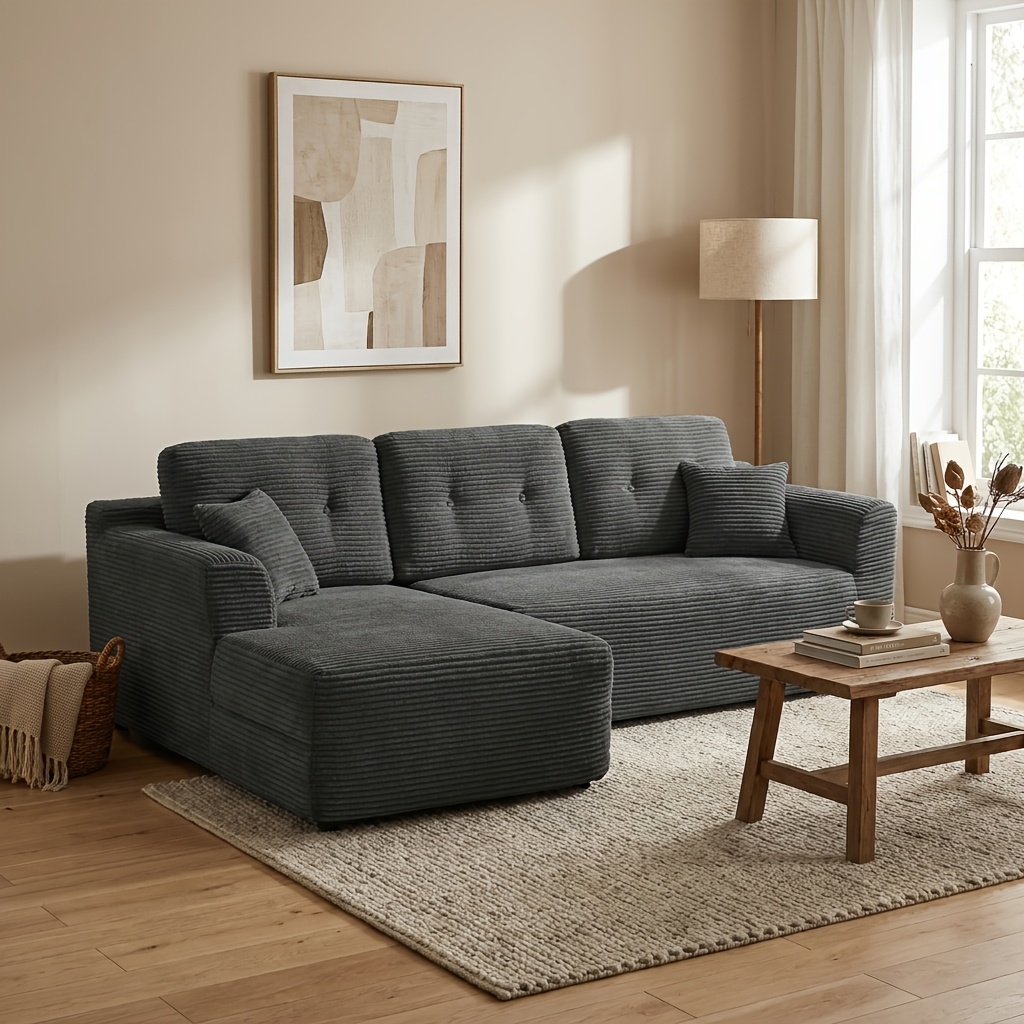 TEMU Canapé en L, Canapé d'Angle avec Chaise Gauche, Canapé Compressé Prêt à l'Emploi, Lit Canapé Sectionnel Convertible pour Salon, Appartement ou
