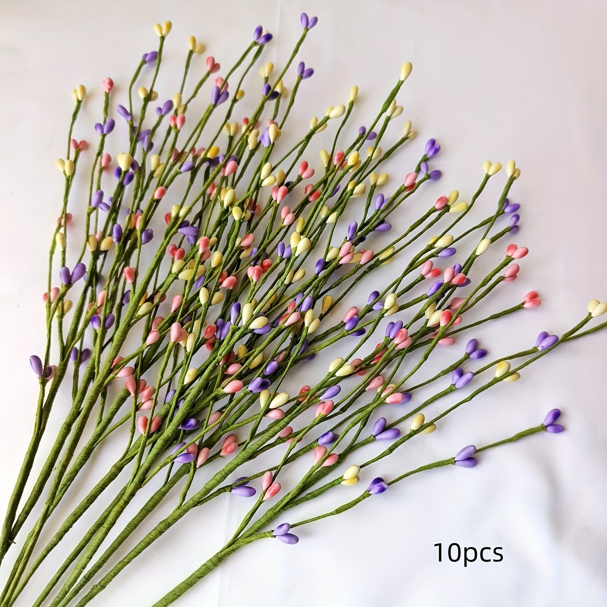 Image of 10pcs Spring Berry Artificial Flowers - Purple, Pink, -colored Plastic Stems For Diy Decor, Vase Arrangements, Tabletop & Home Decor, Perfect For Mother's Day & Spring Gatherings, Flower Decorations