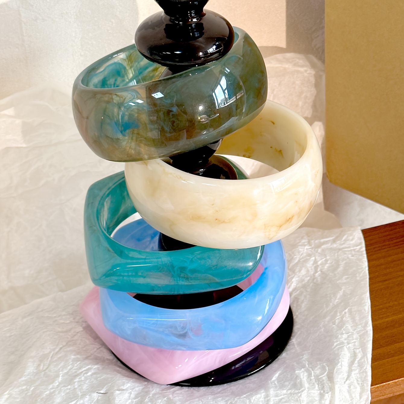 Vintage Inspired Geometric Resin Bangle Bracelet