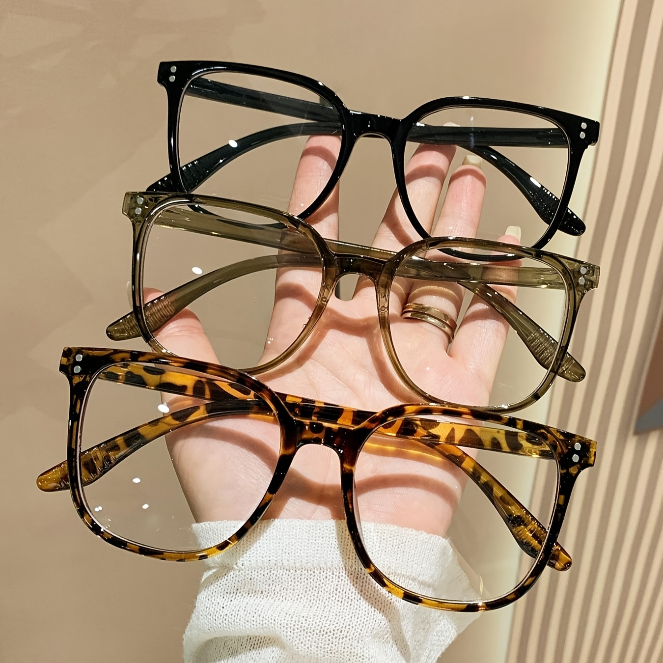 Image of 3 Pairs Of Women's Pc Fashionable Square Frame Casual Flat Mirrors, Suitable For Gatherings, Daily Shopping And Dressing