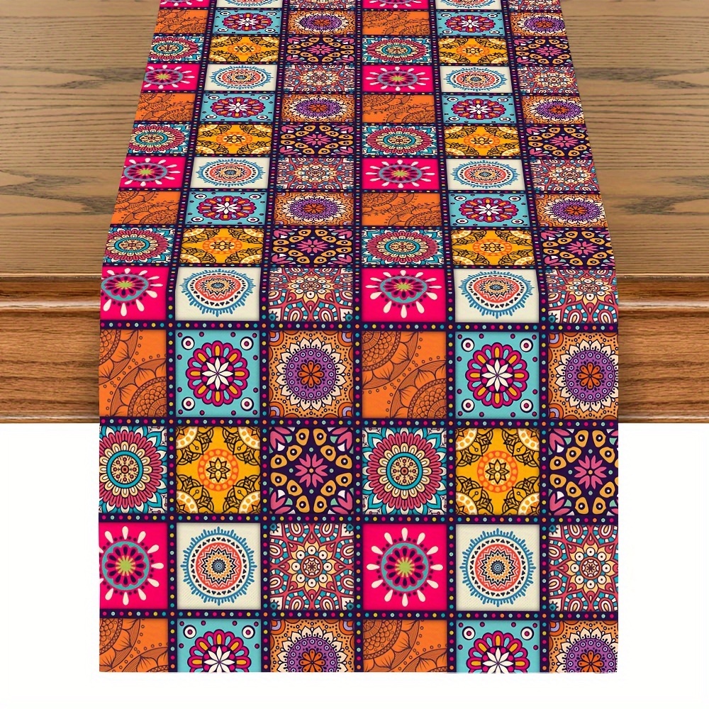 

1pc Bohemian Table Runner, Home Decoration Linen Fabric, Geometric Pattern Dining Room Kitchen Holiday Party Table Decoration Cloth