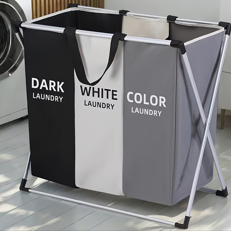 TEMU 3-section Laundry Basket Foldable Hamper Sorter With Large Rectangular Laundry Hamper Basket With Handles - Durable Fabric- For Home College Dorm Bathroom & Bedroom