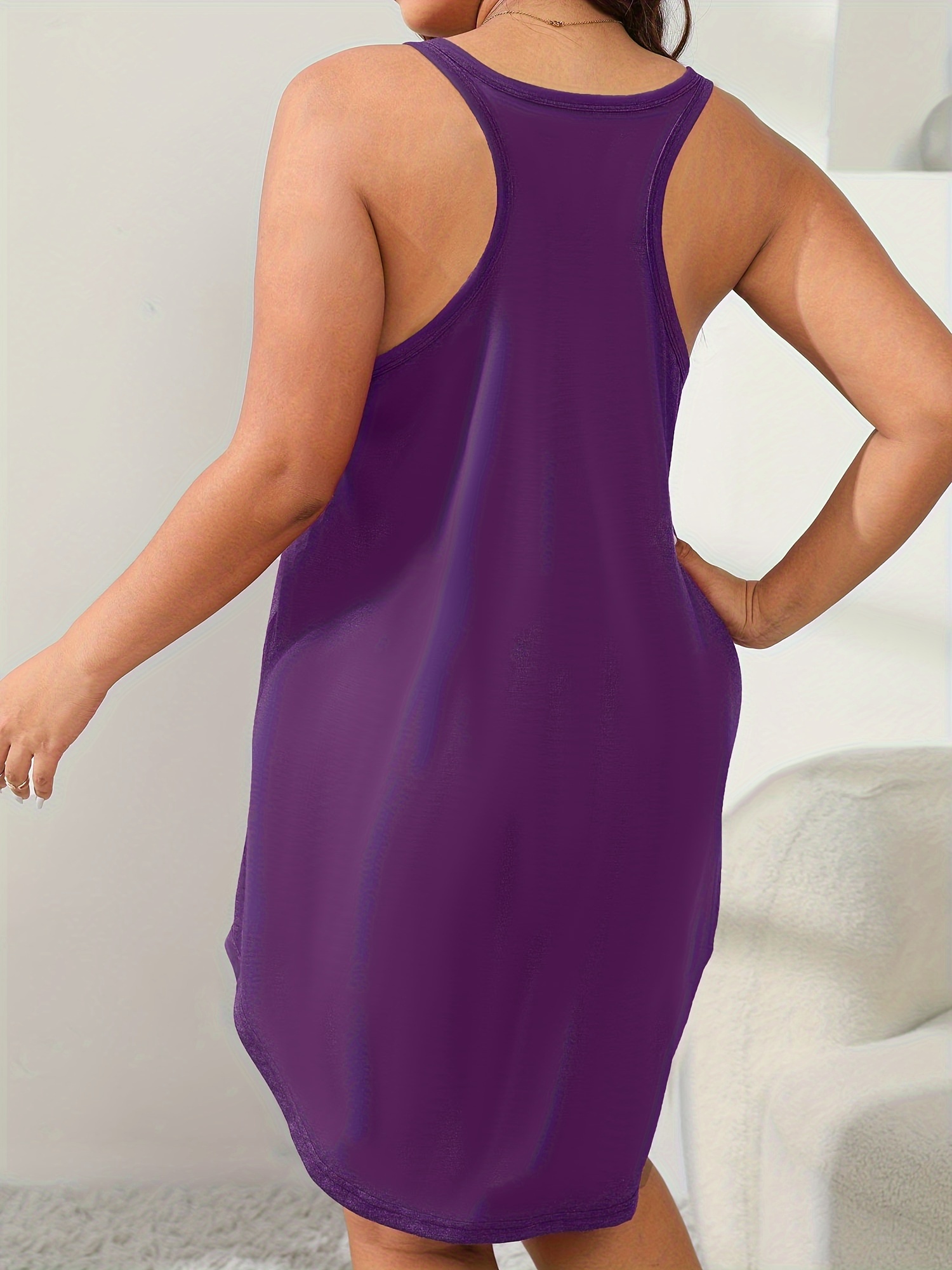 Plus Size Women's LOVE Print Sleeveless Sleep Dress - Olive Green Lounge Nightgown, Machine Washable All-Season Comfort, Casual Loungewear & Sleepwear