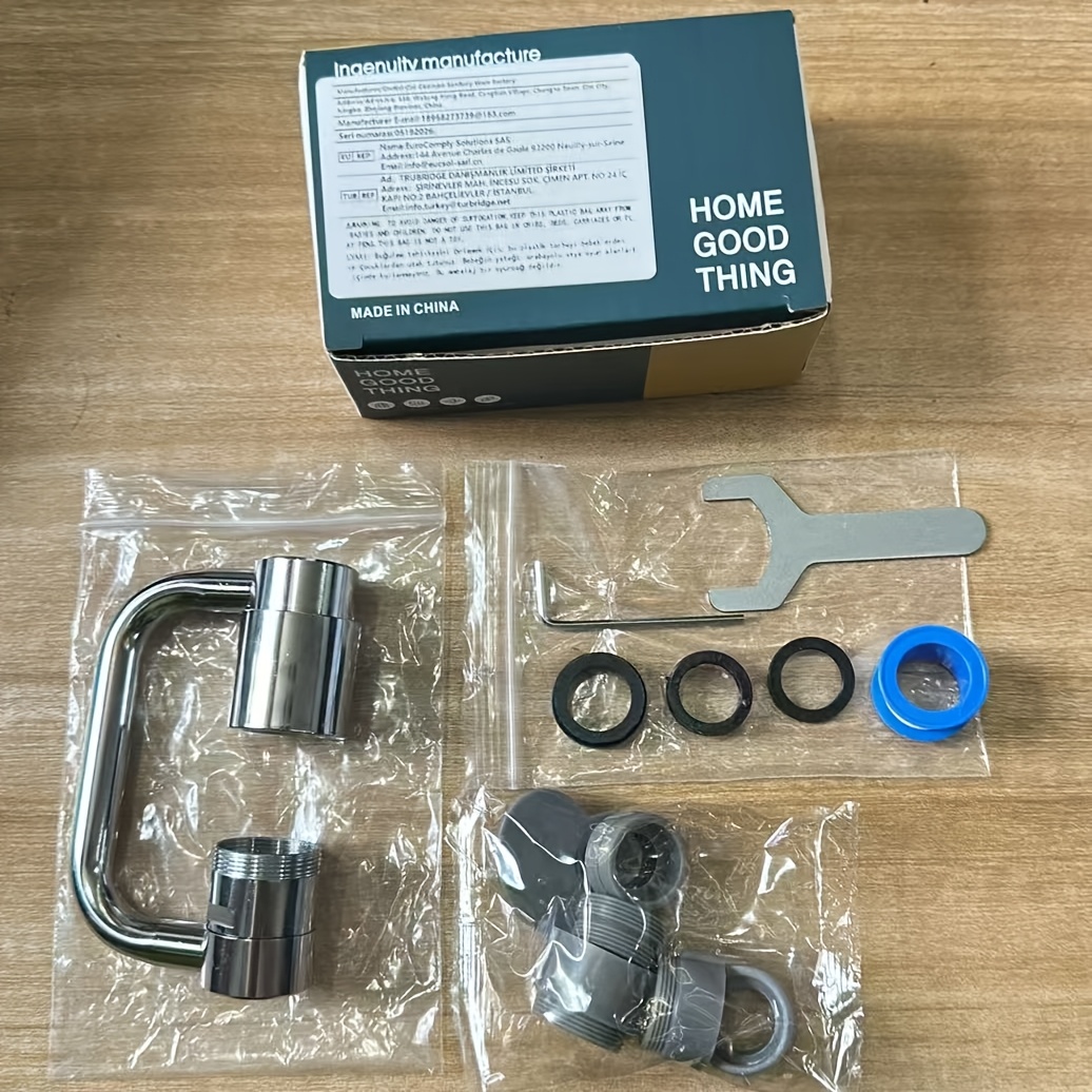 TEMU 1 pièce Rallonge de robinet d'évier de cuisine et de salle de bain, rotative pliable à sorties à 1440°, double mode de débit d'eau : jet à