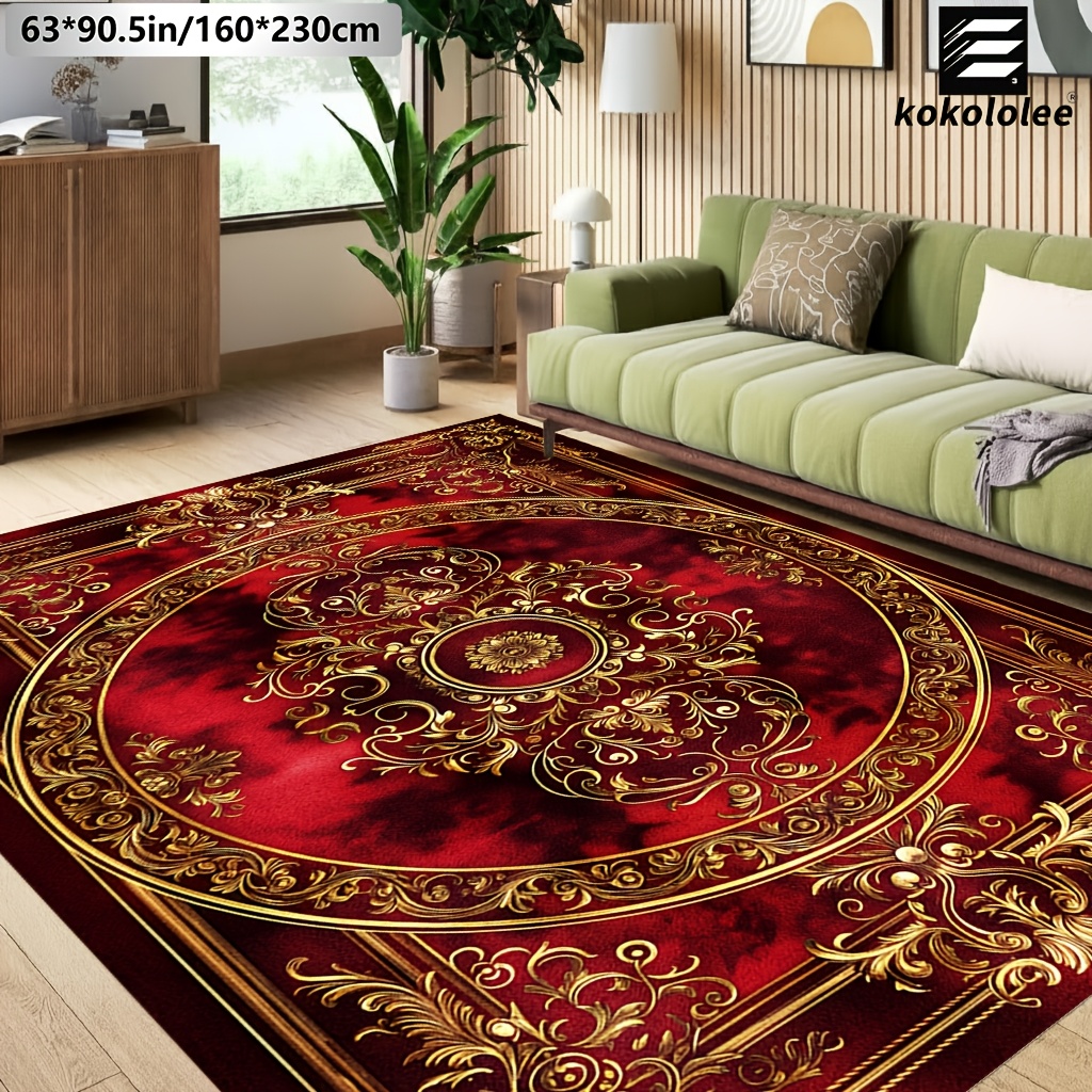 TEMU 1pc Kokololee Luxury Velvet Area Carpet | Bohemian Pattern, Non-slip Backing, Machine Washable, 100% Polyester Fiber, Suitable For Areas Rooms,