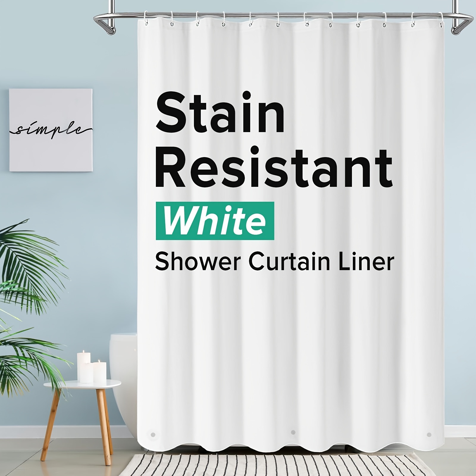 

A White Bathroom Shower Curtain - Waterproof Plastic Shower Curtain, 100% Peva, 71in X 71in, With 12 Anti-rust Pads And 12 Hooks, 3 Magnetic Weights, Suitable For Shower Room, Bathtub