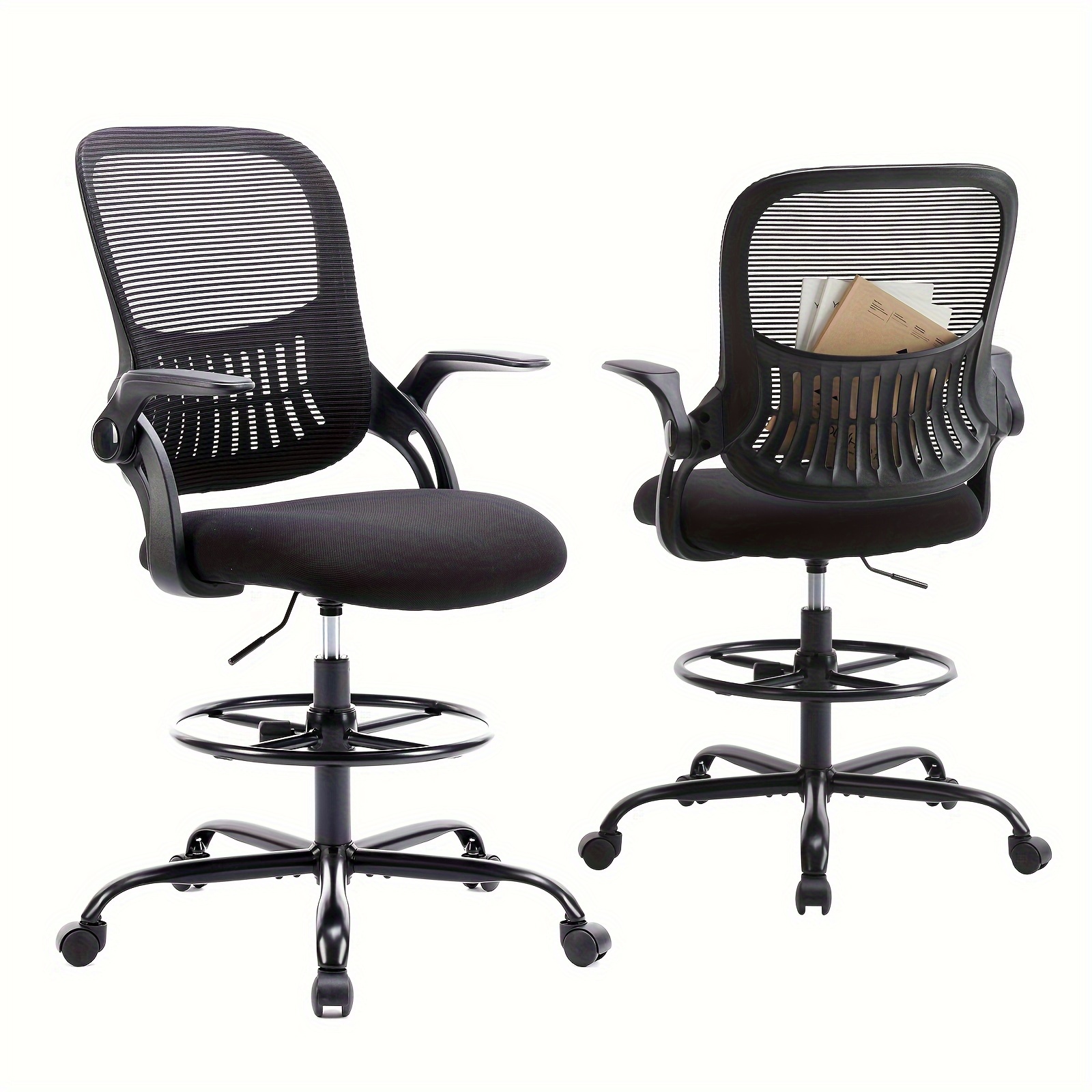 

Drafting Chair, Tall Office Chair Tall Standing Desk Chair Counter Height Adjustable Office Chair With Flip-up Arms, Mid Back Mesh Office Drafting Chairs