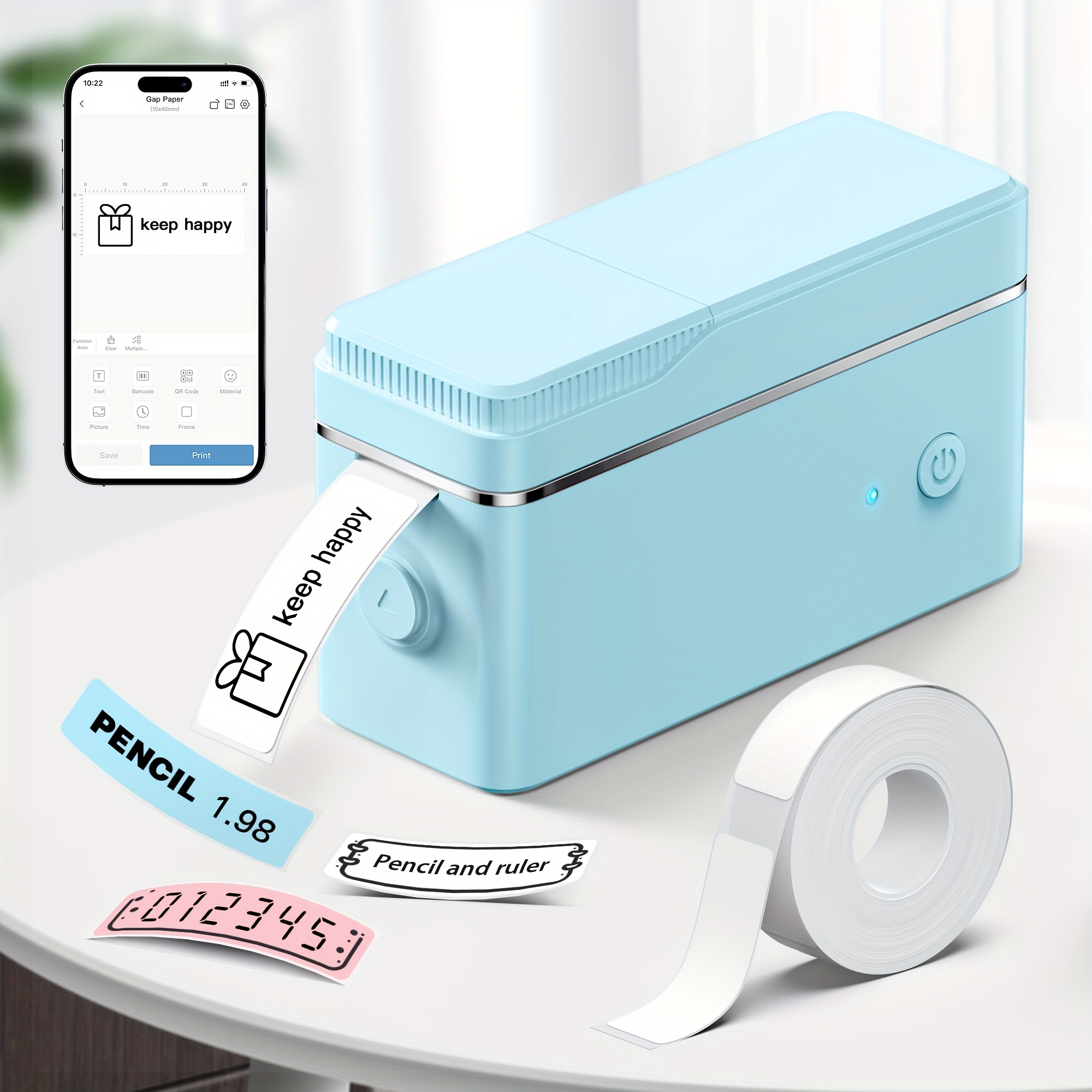 Polono Label Maker Machine With Tape, Built-in Cutter Mini Label Makers Handheld Sticker Maker With Multiple Templates For School Office Home, Blue
