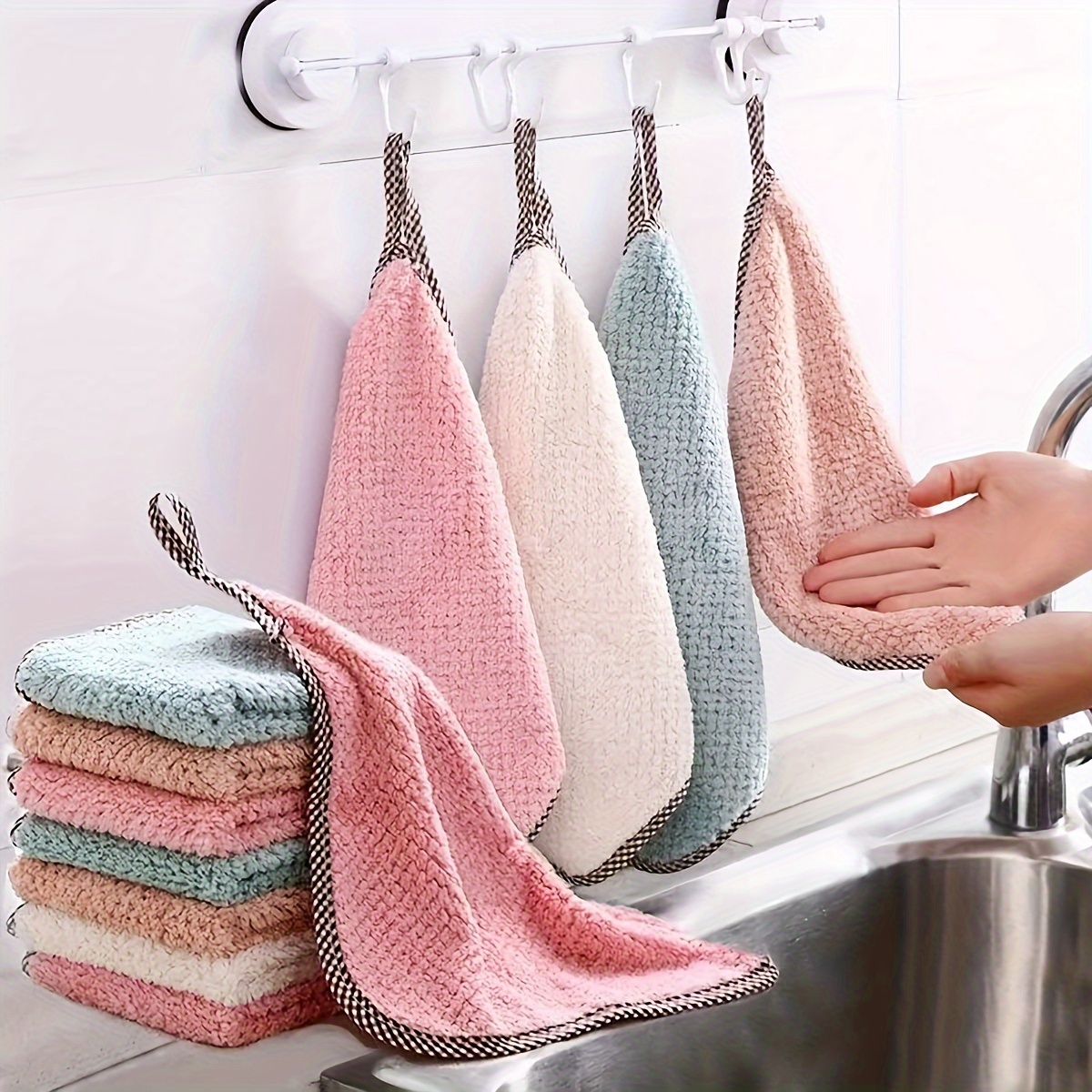 

4-pack Contemporary Fade-resistant Thick Towels, Soft Absorbent 80% Polyester 20% Nylon, Hand Kitchen & Bathroom Cleaning Cloths - Reusable And Machine Washable