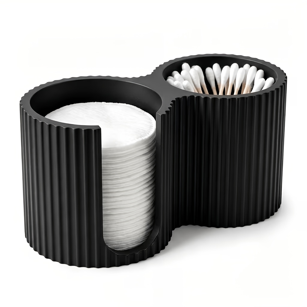 TEMU Organisateur de maquillage à rayures , Porte-coton-tiges créatif, Boîte à cotons-tiges 2-en-1 pour salle de bain, Article de rangement pour plan