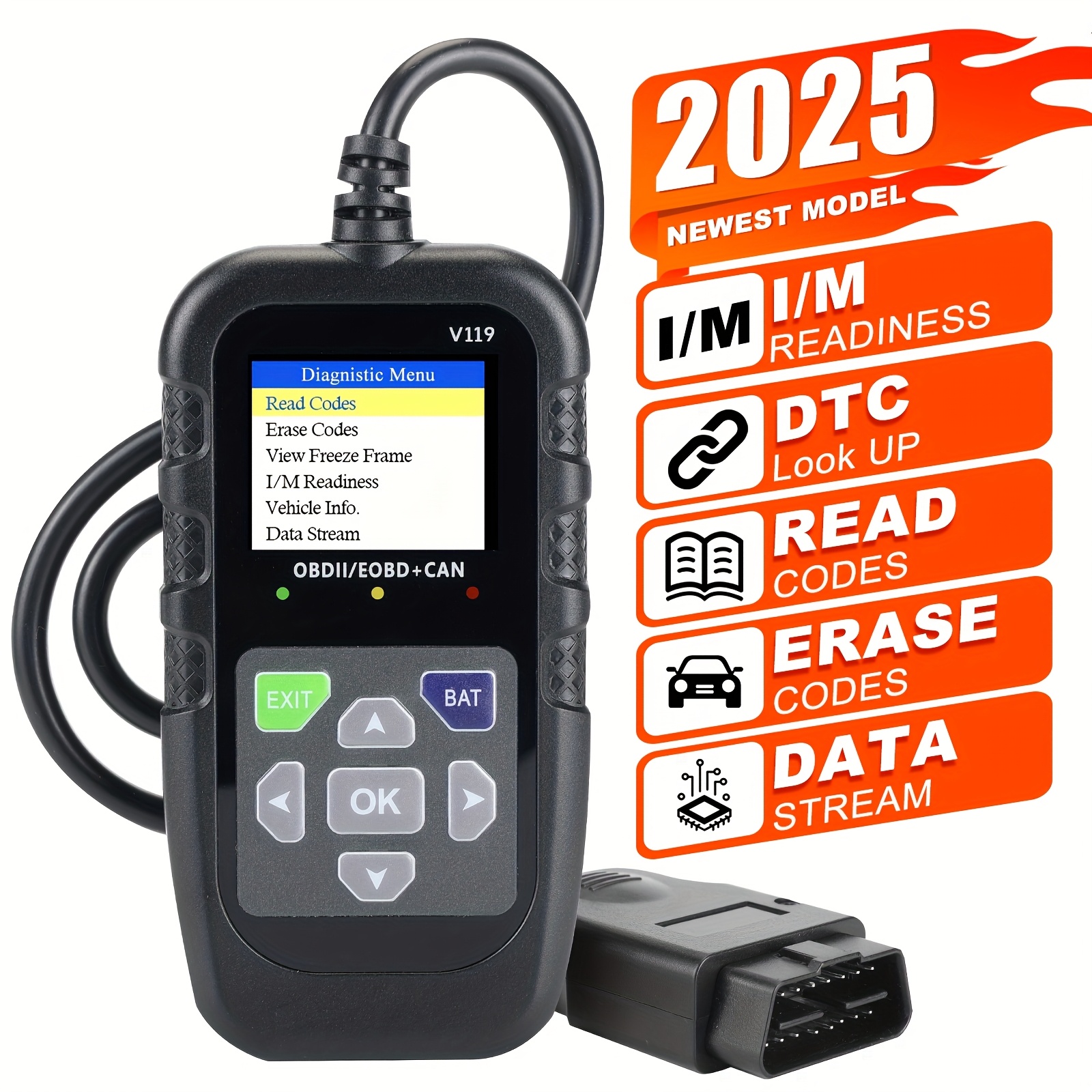 TEMU Outil de diagnostic universel OBD II CAN - Scanner avancé pour codes d'erreur moteur de voiture - Lit et efface les codes d'erreur pour les