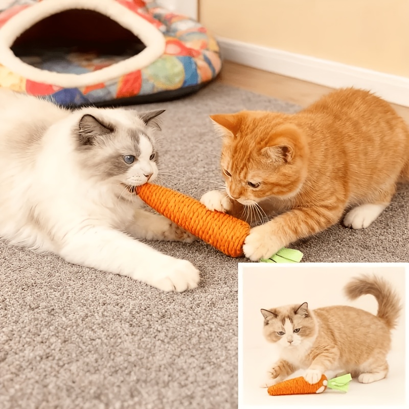2pcs carrot cat chew toys suitable for all breeds kittens sisal fiber paper rope with chewable teething claw sharpening scratch resistant kitten safe suitable for indoor use   play for tabby   rewarding toys Product details 5