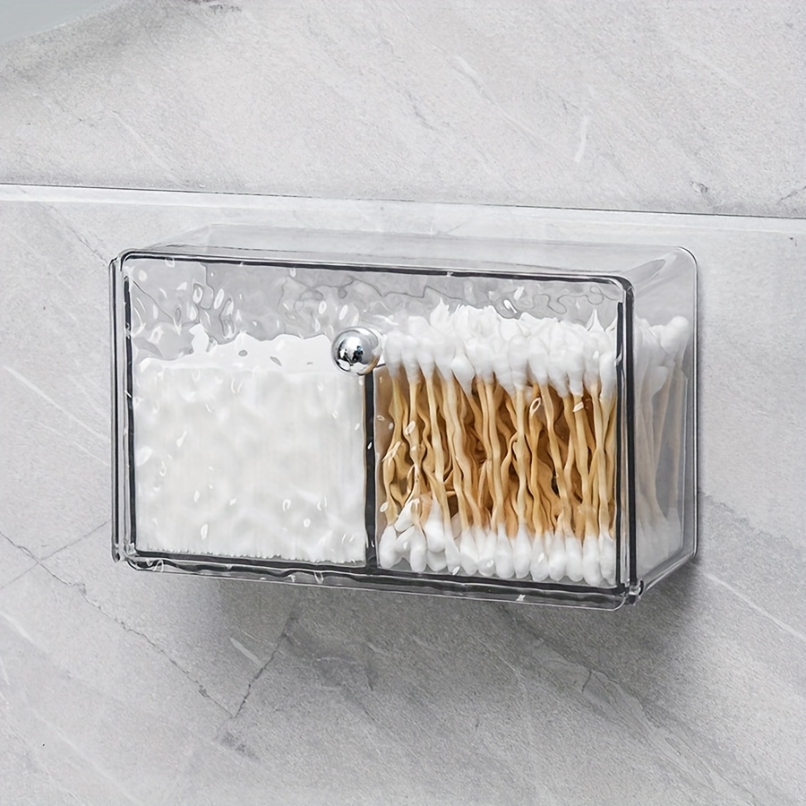 TEMU Clear Acrylic Wall-mounted Bathroom Organizer - Makeup, Swabs, Balls, Clips & Dental Floss - Transparent Plastic Storage Box With Multiple
