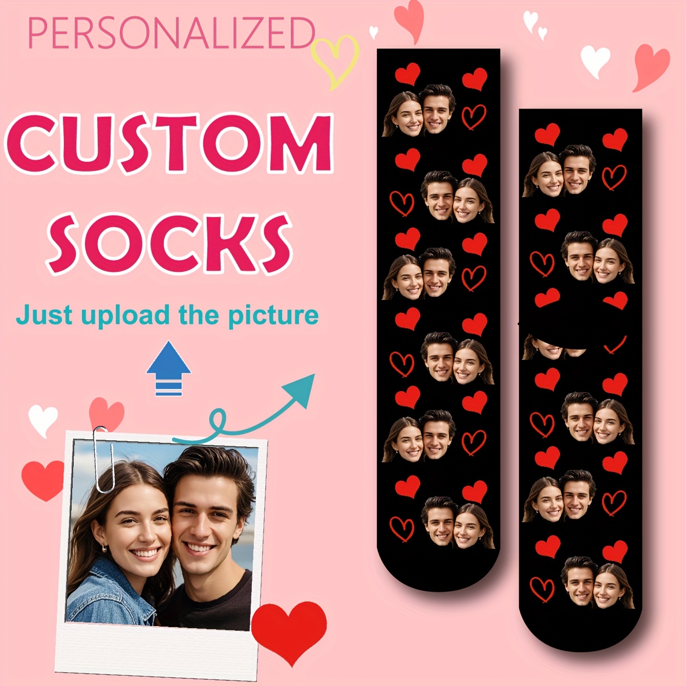 TEMU 1 Pair Of Custom Socks, Personalized Matching Socks, Featuring Stylish Designs With Photos, Romantic Gift Socks, Anniversary Gifts For Couples,