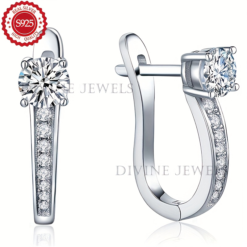 TEMU Un ensemble de magnifiques boucles d'oreilles en argent sterling 925, ornées de moissanite de 0,5*2 carats et de quatre petits , parfait comme