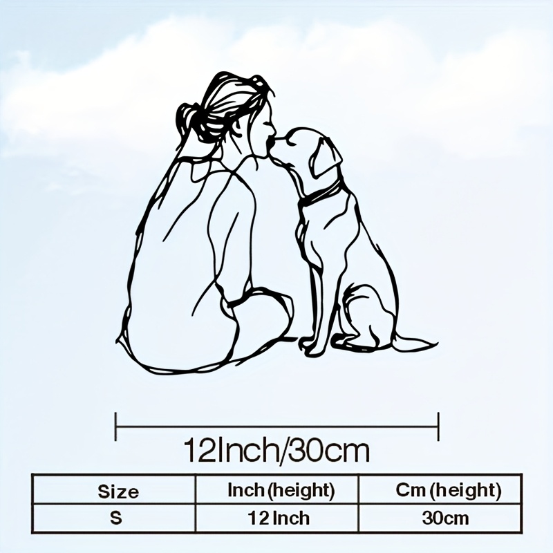 Image of 1pc Dog Mom Line Art Metal Wall Decor - & Dog Bonding Illustration, Powder Coated Iron, Modern Home Office & Pet-friendly Living Room Decor, Gift For Dog Moms, Christmas Decoration, Dog Decor