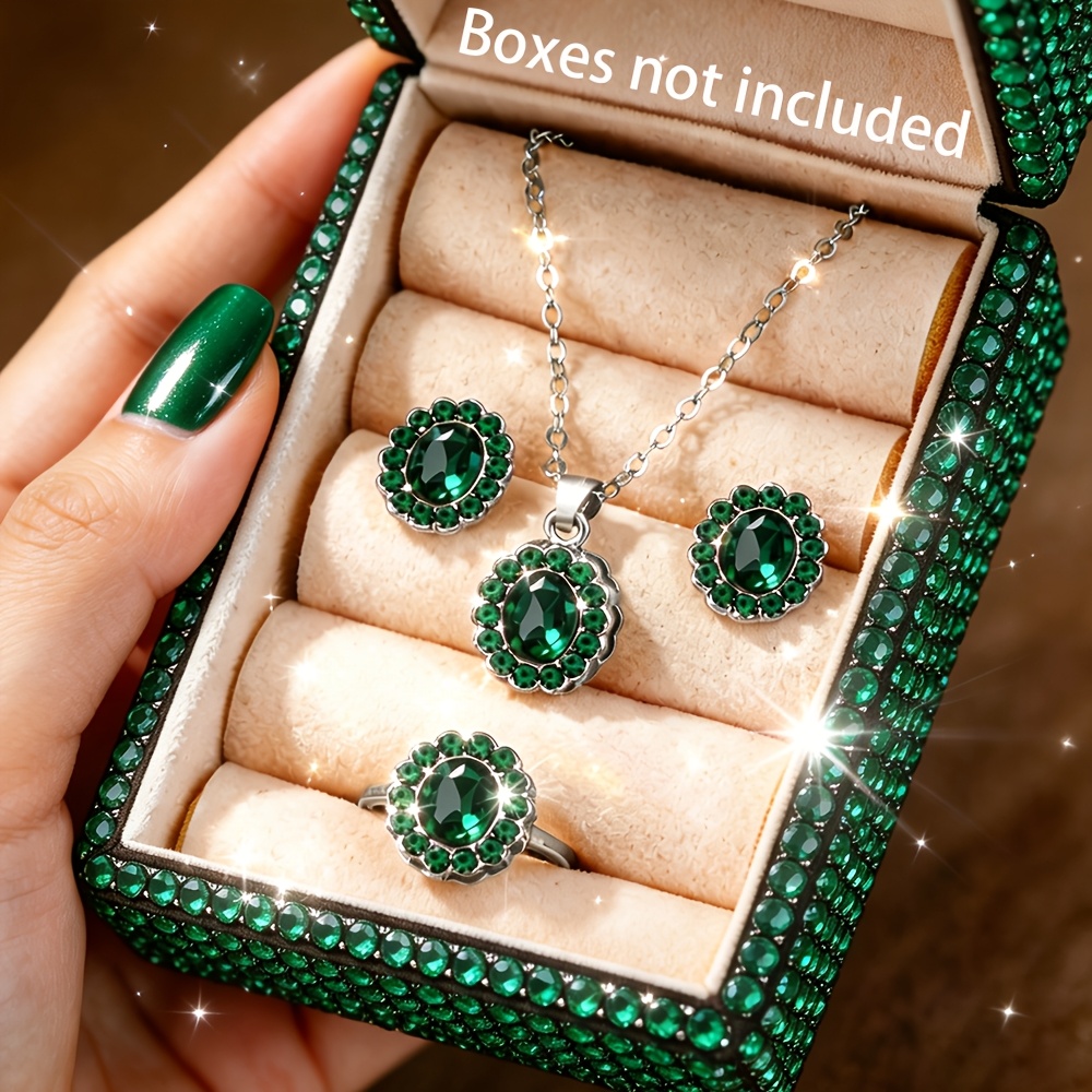 TEMU 4pcs Elegant Jewelry Set, 1pc Sparkling Necklace And 2pcs Earrings And 1pc Ring, Party Commemorative Jewelry, Exquisite, Creative, Fashionable,