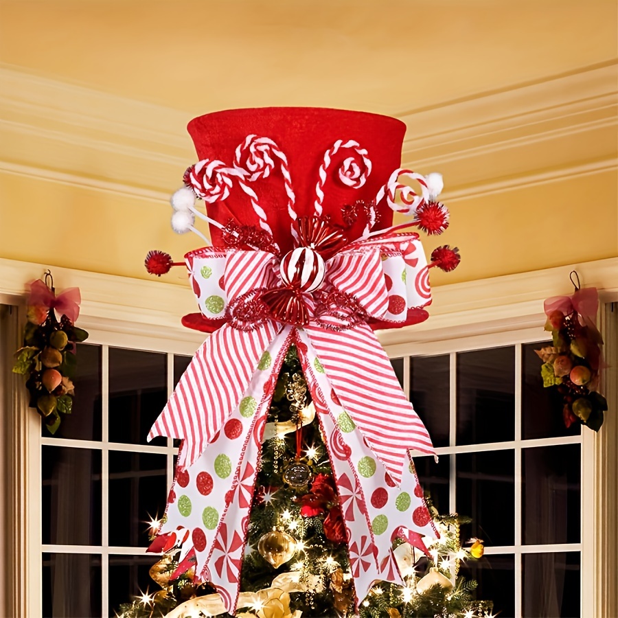 

Sommet de Sapin de Noël en Polyester Rouge avec Nœud en Bâton de Bonbon - pour la Décoration de Fêtes, Utilisation Intérieure & Extérieure