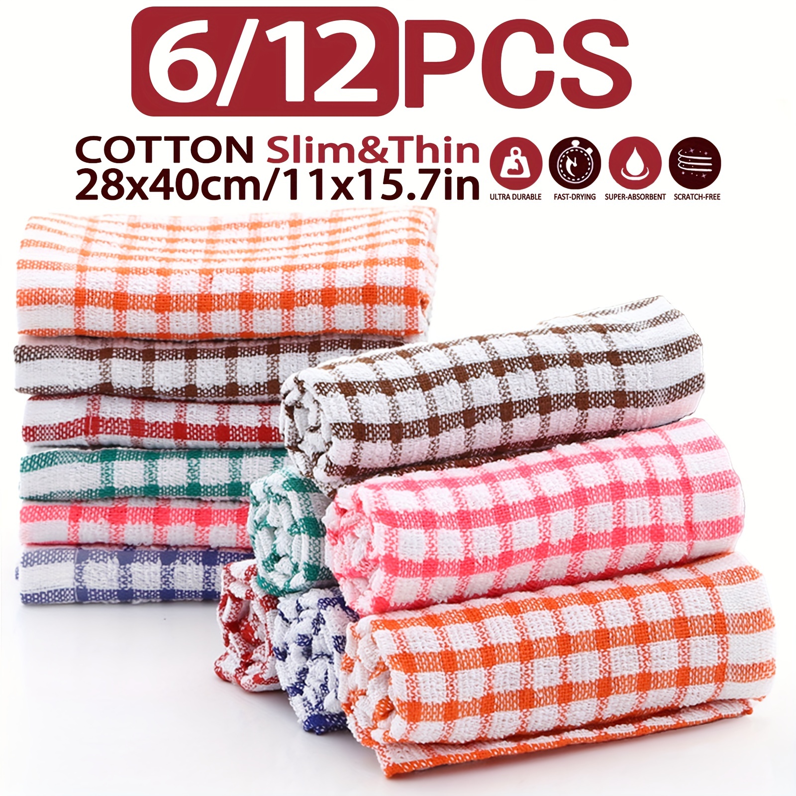 

6/12pcs Checkered Kitchen Towels - & , Washable, , Christmas Ready, , , 28x40cm/11x15.7in