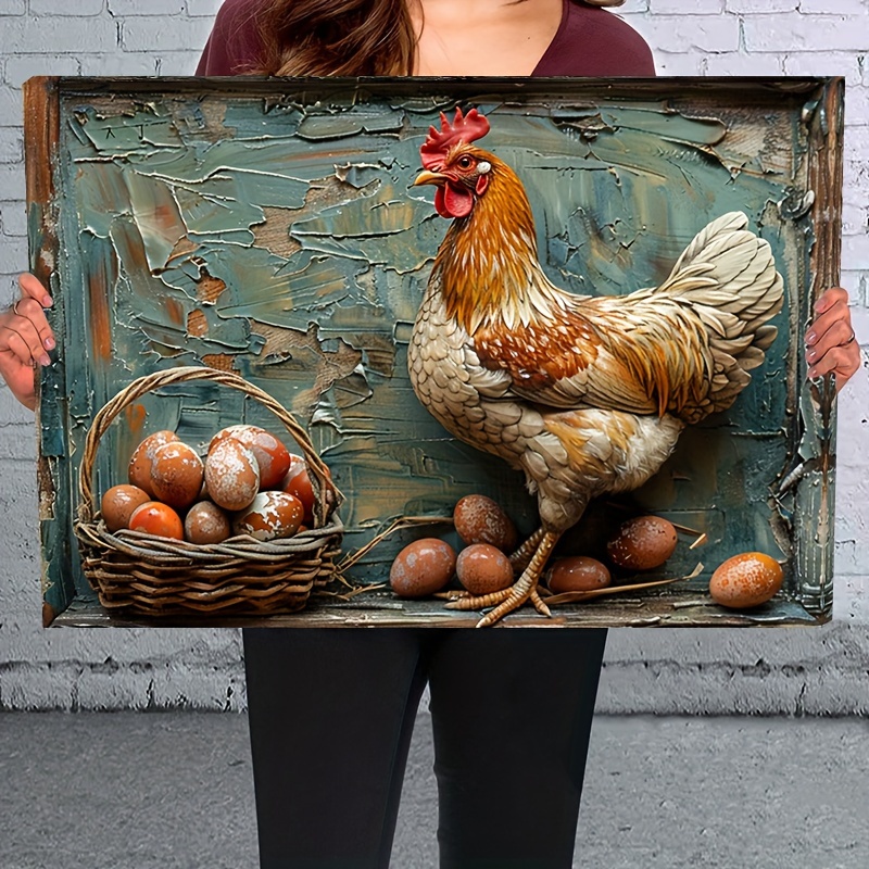 

1pc 2d Wooden Framed Canvas Painting Hen & Egg Wall Art Prints For Home Decoration, Living Room & Bedroom, Festival Party Decor, Gifts, Ready To Hang