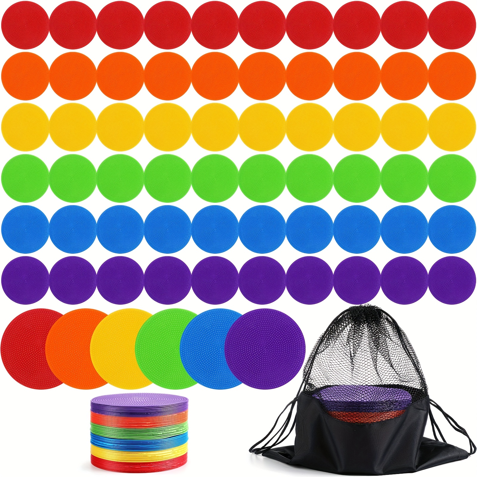 Spot Markers Set, 4inch Poly Floor Dots In 5 Colors With