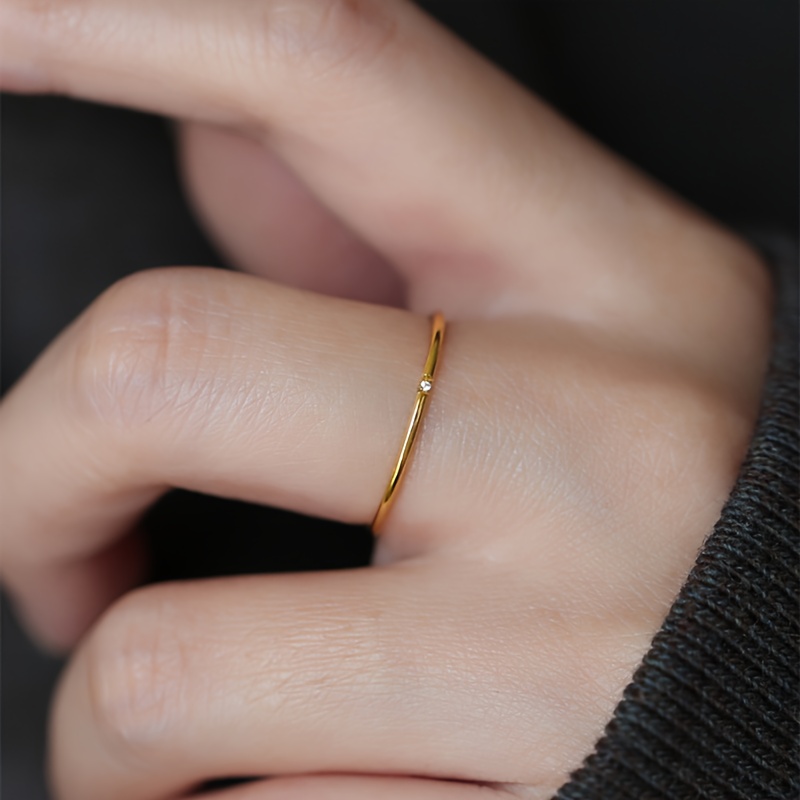 Golden Tone Stainless Steel Rhinestone Ring Stackable Style for Weddings