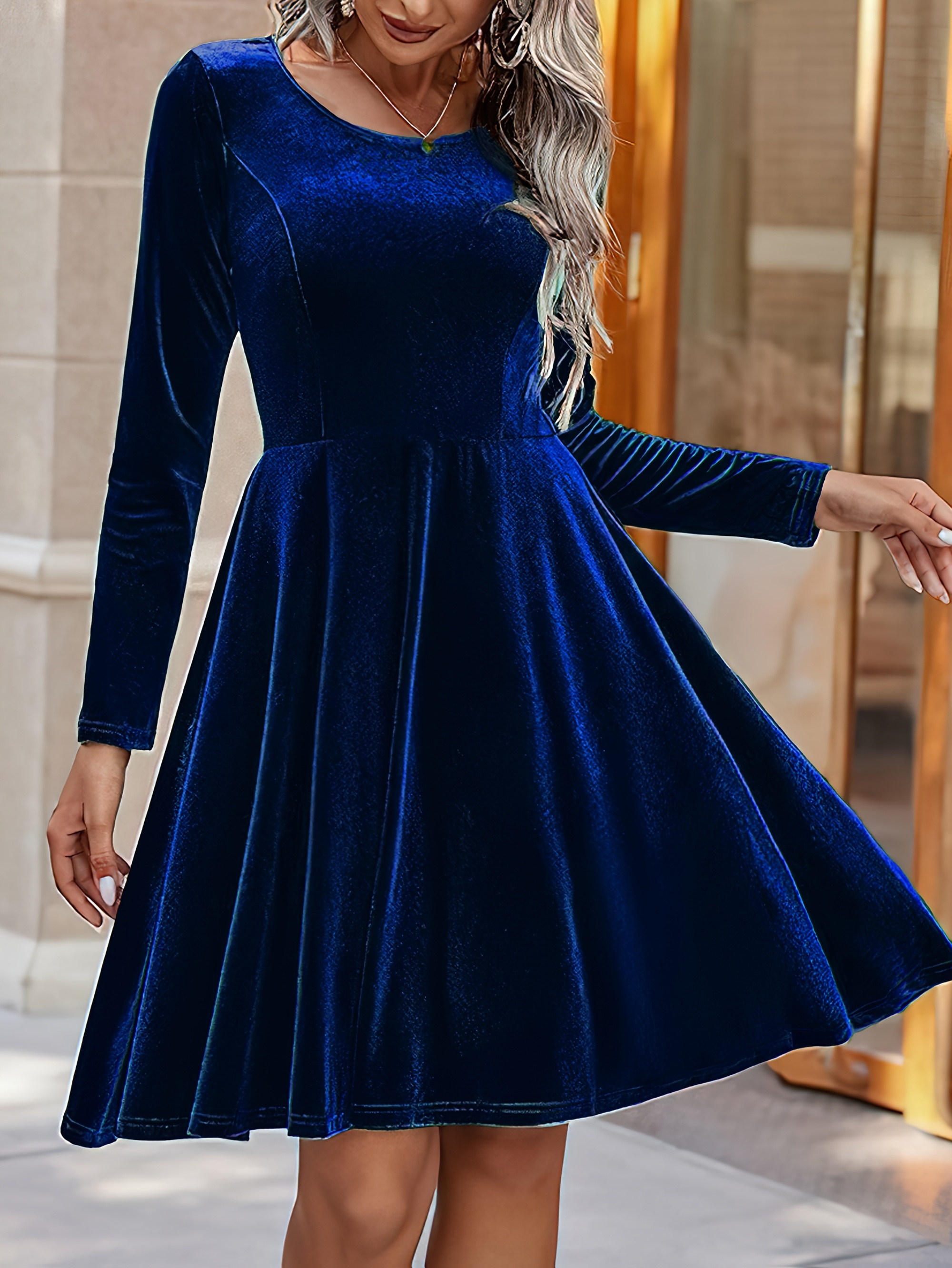 new stylish elegant versatile long sleeve velvet dress women - Temu Canada