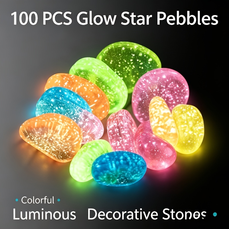 TEMU 100 pezzi di Pietre Luminose, Mini Ciottoli Decorativi a Forma di Stella che si Illuminano al Buio con Diametro di 0,866 Pollici, Ornamenti per