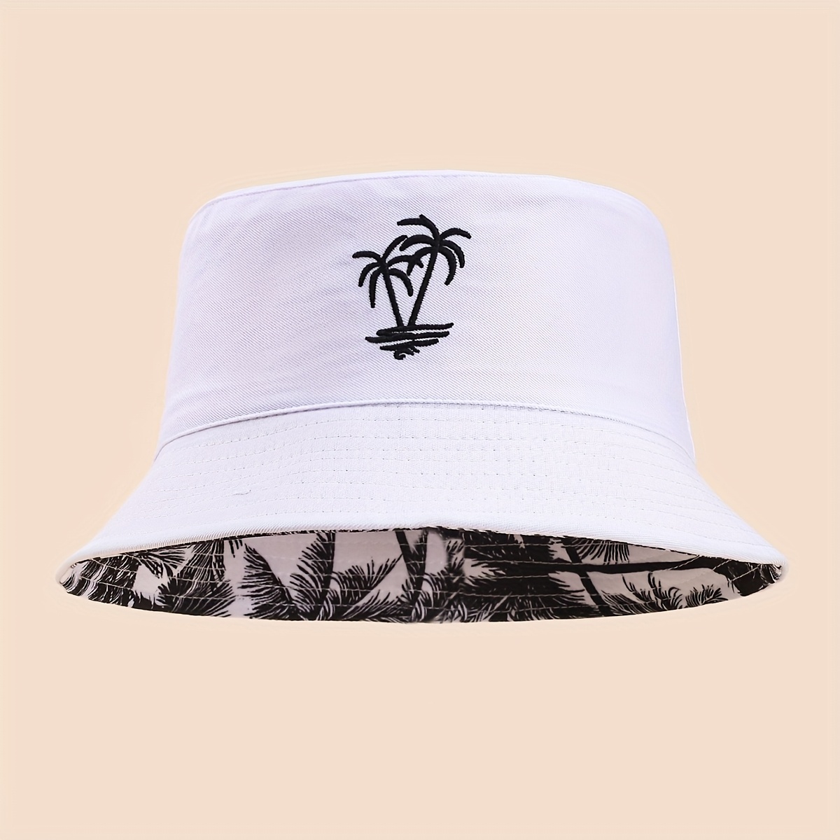 TEMU 1 Pack Men's Reversible Tree Embroidery Bucket Hat, Fashion Style Polyester Fishing Hat, Suitable For Spring And Autumn Travel And Beach Party