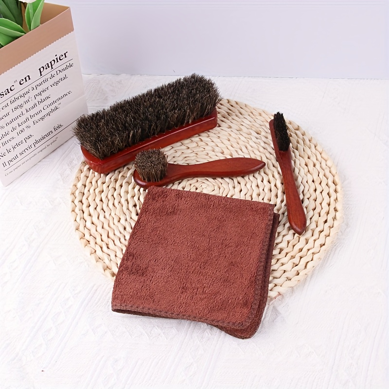 TEMU 4pcs Shoe Care Kit With Polish Dauber Applicators & Suede Cleaner Brush - Chemical-free Leather, Polish, Microfiber Brush Suitable For Sneakers,