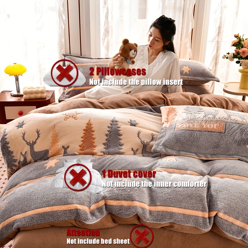 3-delige set 1 melkfluweel dekbedovertrek + kussensloop herfst en winter warm dekbedovertrek kussensloop set dikke pluche beddengoed (dekbed, kussen en laken niet inbegrepen)