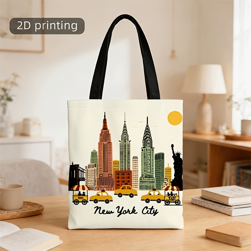 TEMU Borsa tote e a tracolla con stampa dello di City adatta per , unisex con punto di riferimento di NYC con e Statua, borsa lavabile in lavatrice