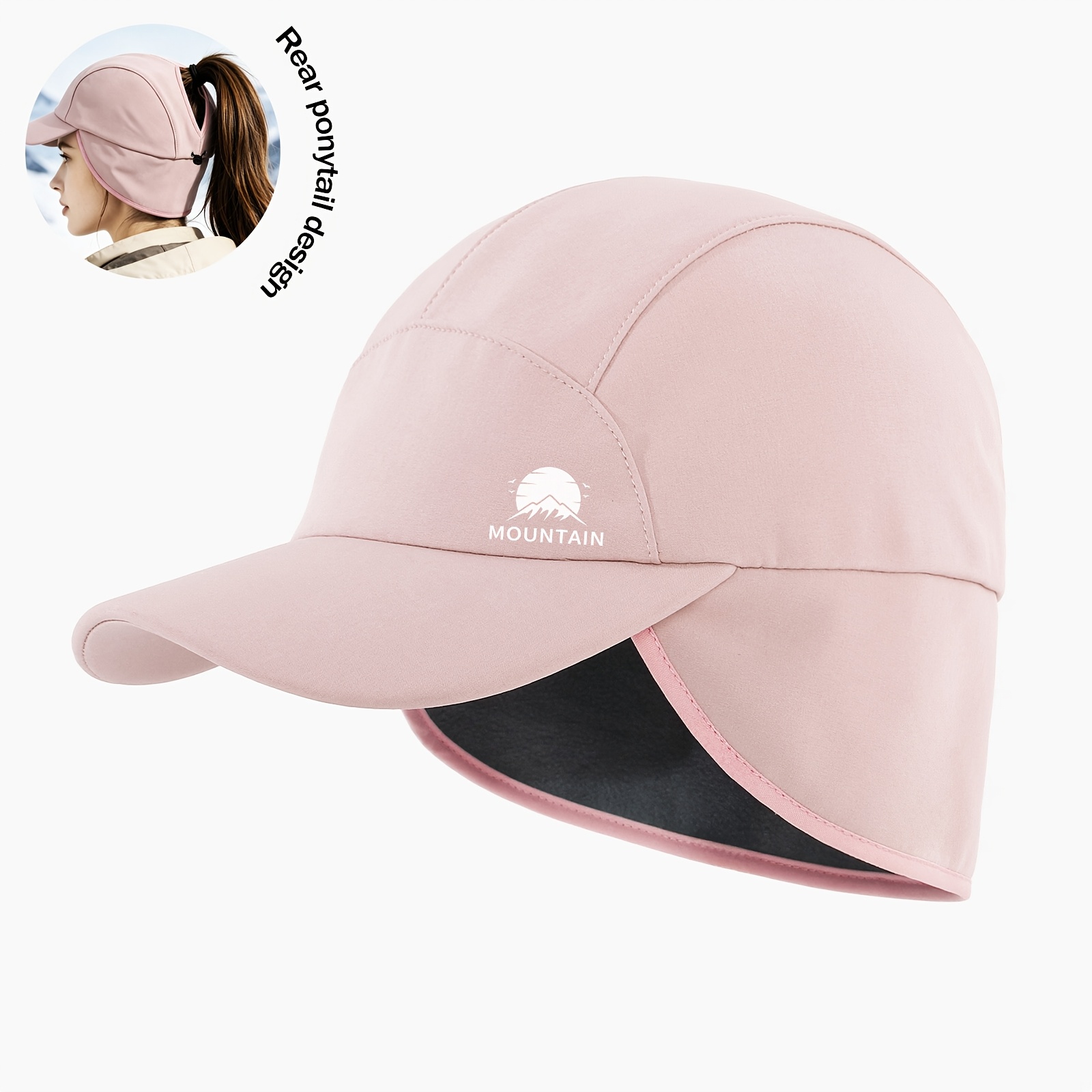 TEMU Men's Baseball , Autumn/winter Warm Hat With Ponytail Hole, Women's Baseball With Plush Inner Lining And Back Opening Hair Tie Design, Suitable
