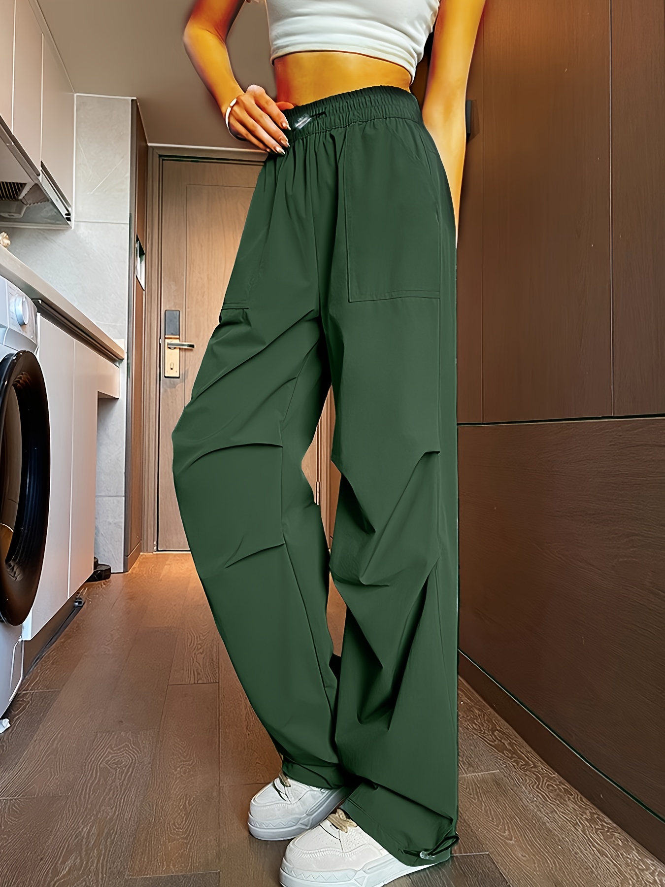 Wide Leg Lightweight Cargo Sweatpants Women's Olive Green Cargo