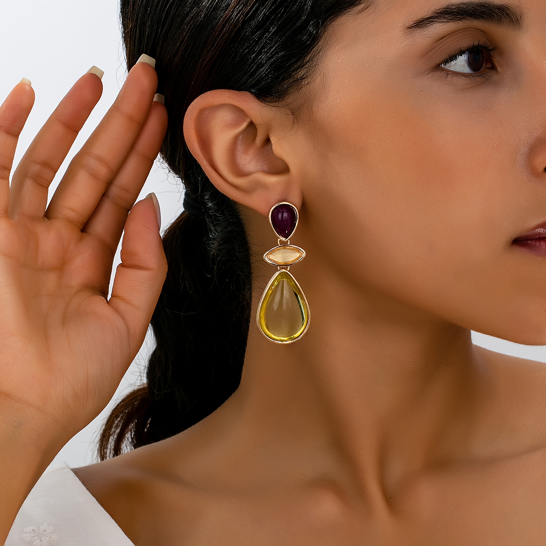 E-shop 2er-Set Elegante und glamouröse, tropfenförmige Harzohrringe für Damen, mit verschiedenen Formen und Größen in verschiedenen Farben, für Urlaub,