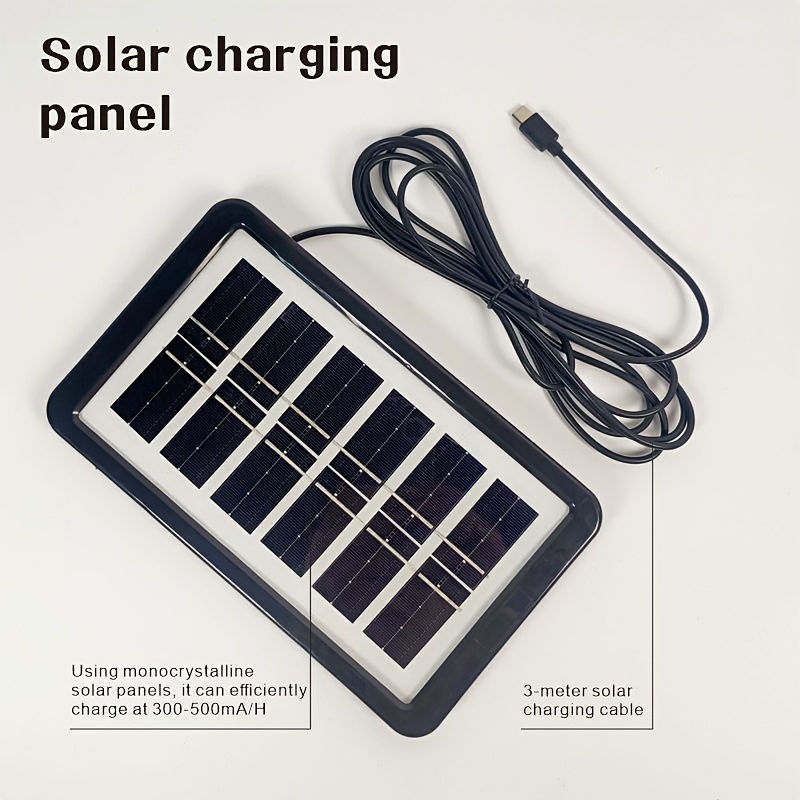 Panel solar de 3W con cable de 3 metros y caja de conversión de carga, más tres bombillas de bajo voltaje de 9W con cables de interruptor de 3 metros. Puede cargar teléfonos móviles. Adecuado para iluminación durante apagones, carga de emergencia de teléfonos, iluminación del hogar, iluminación