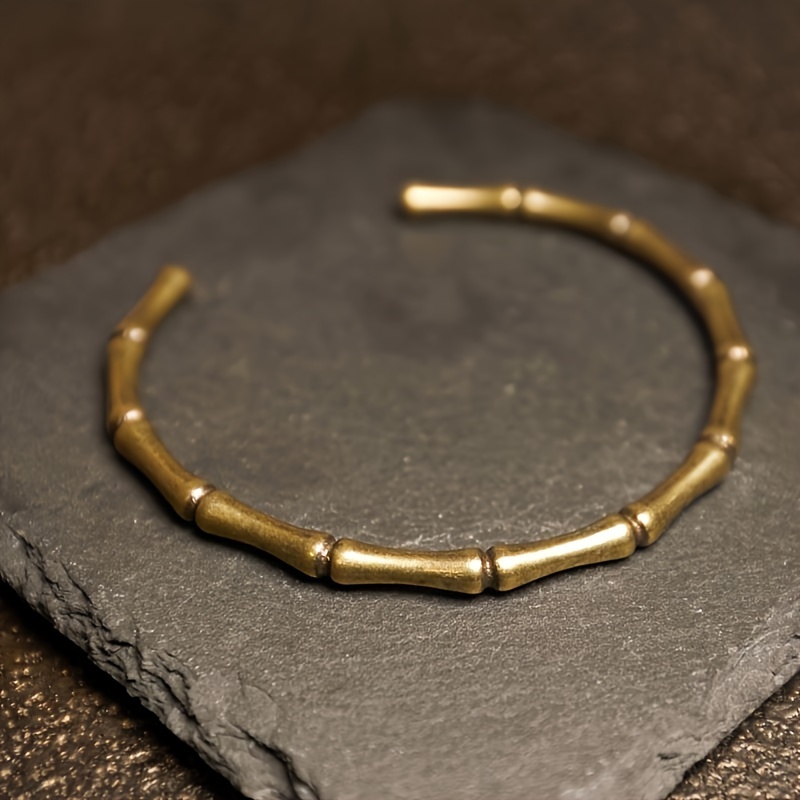 1pc Bamboo Rayon Joint Open Cuff Bracelet, Adjustable Pure Copper Bangle
