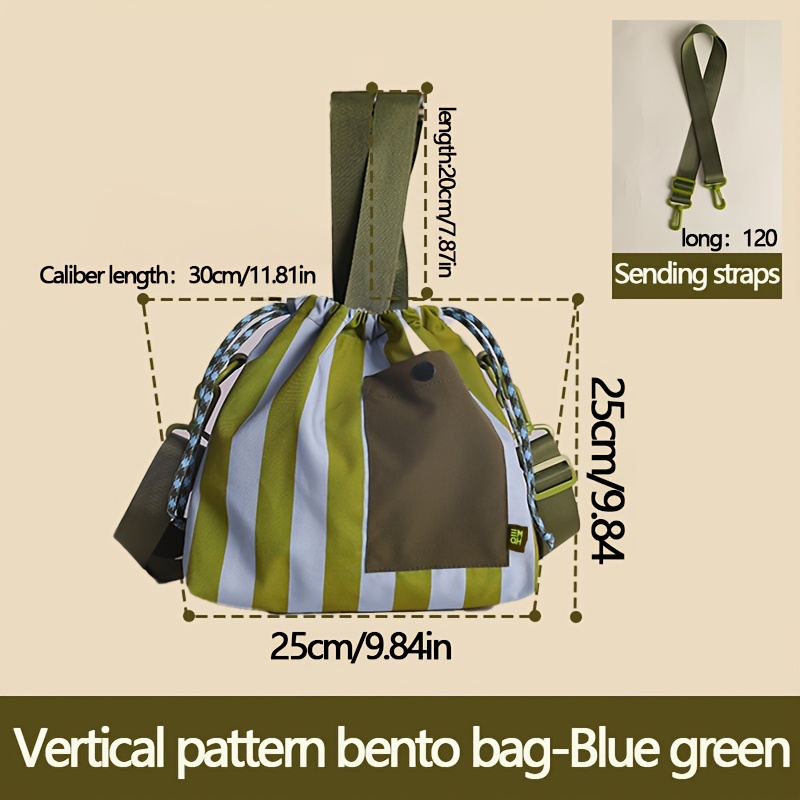 E-shop Gestreifte Isolierte Lunchtasche, Vielseitig, Tragbare Bento-Tasche mit Kordelzugverschluss, Dicke Aluminiumfolie, mit einem Schulterriemen,