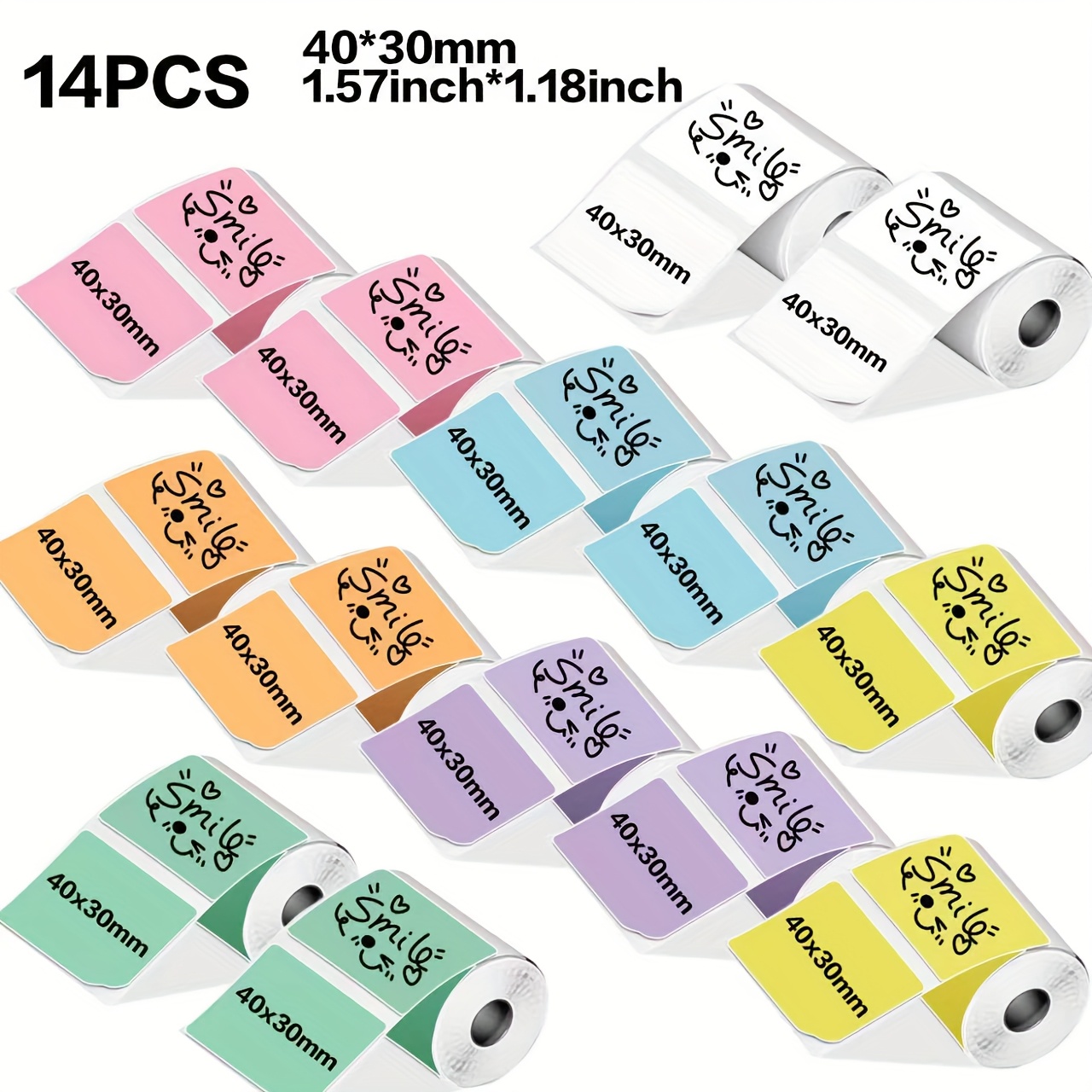 TEMU 7/14 Rolls 40mm*30mm Color Labels, Tear-resistant Label Paper, Blank Labels For Portable Printers P1/p50/m110//m220/m221/m120 - Suitable For