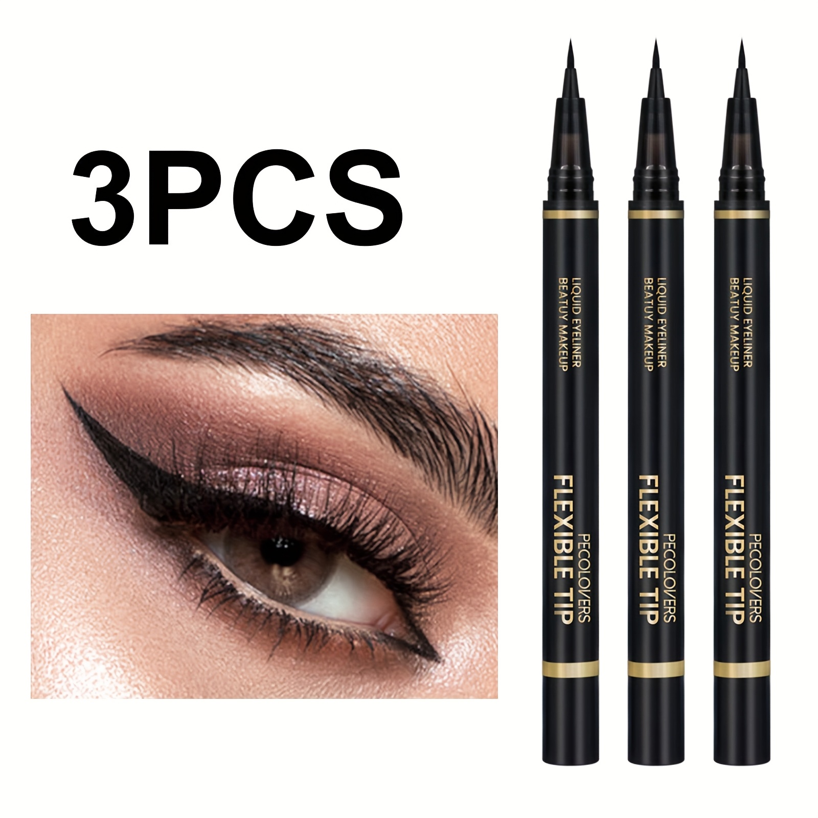 3pcs/set Tip Eyeliner Pen, Waterproof And , With Smooth Application Effect, Quick Drying, , For Novices And Beauty Enthusiasts