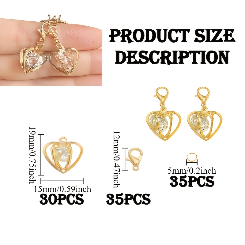 TEMU 100pcs Keychain Diy Kit, Including 30pcs Hollow Heart Charms, 35pcs Lobster Clasps, And 35pcs Split Key Rings. Hollow Heart-themed Set For Diy