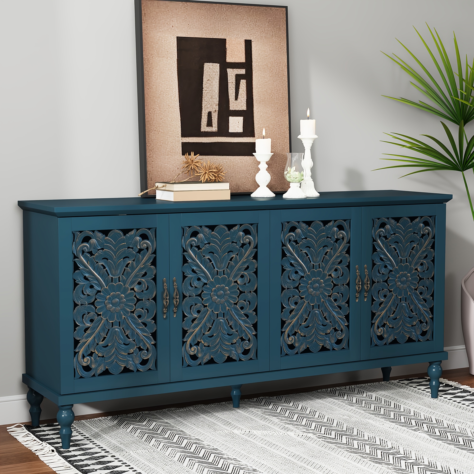 Modern Geometric 4-Door Sideboard - Contemporary Buffet & Credenza