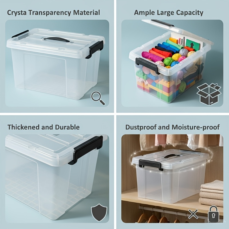3pcs Large Clear Plastic Storage Boxes with Snap-Fit Lids