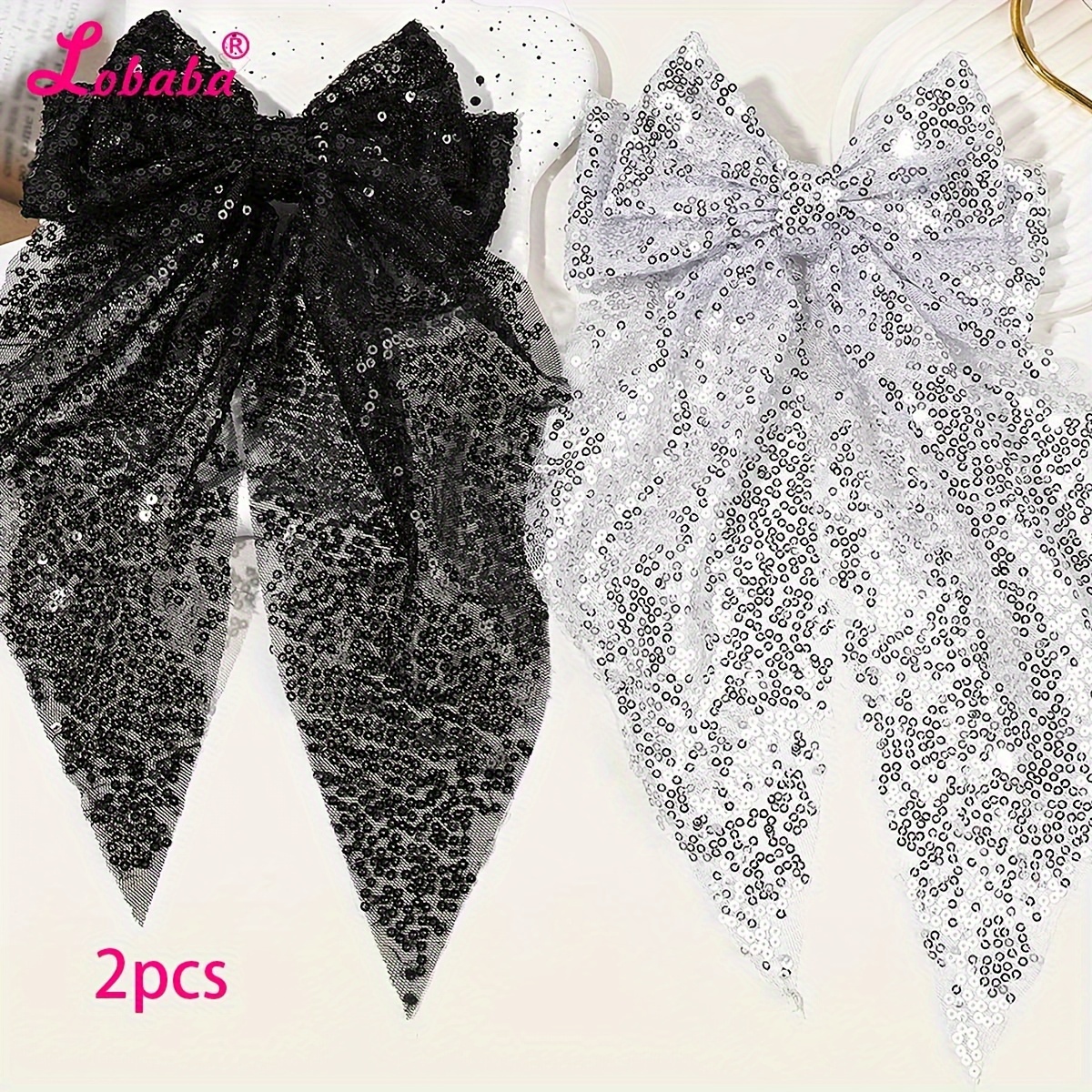 

Lobaba 2pcs Set Sequined Super Bow Ponytail Accessories Hairpin Hairpin