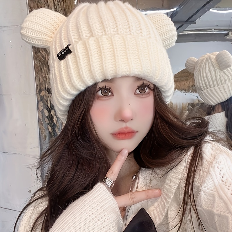 

's Knitted Bear Cap - Earflap Beanie - Hat - Fashionable