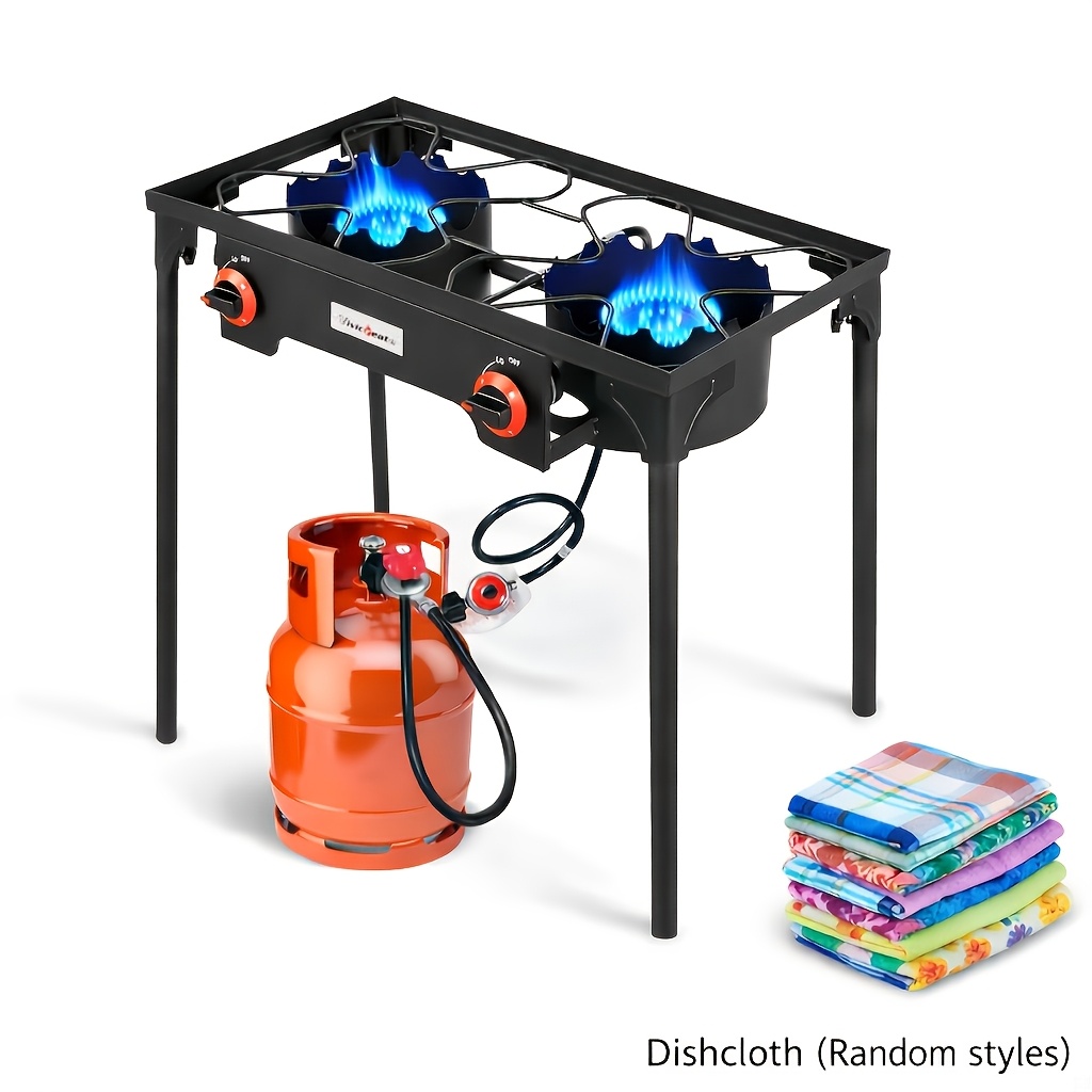 2 Burner Camping Stove High Pressure Gas Stove Propane Burner With Removable Legs For Outdoor Bbq And Backyard Cooking Camping Home Great Gift For Dad, Includes Random-style Cleaning Cloth