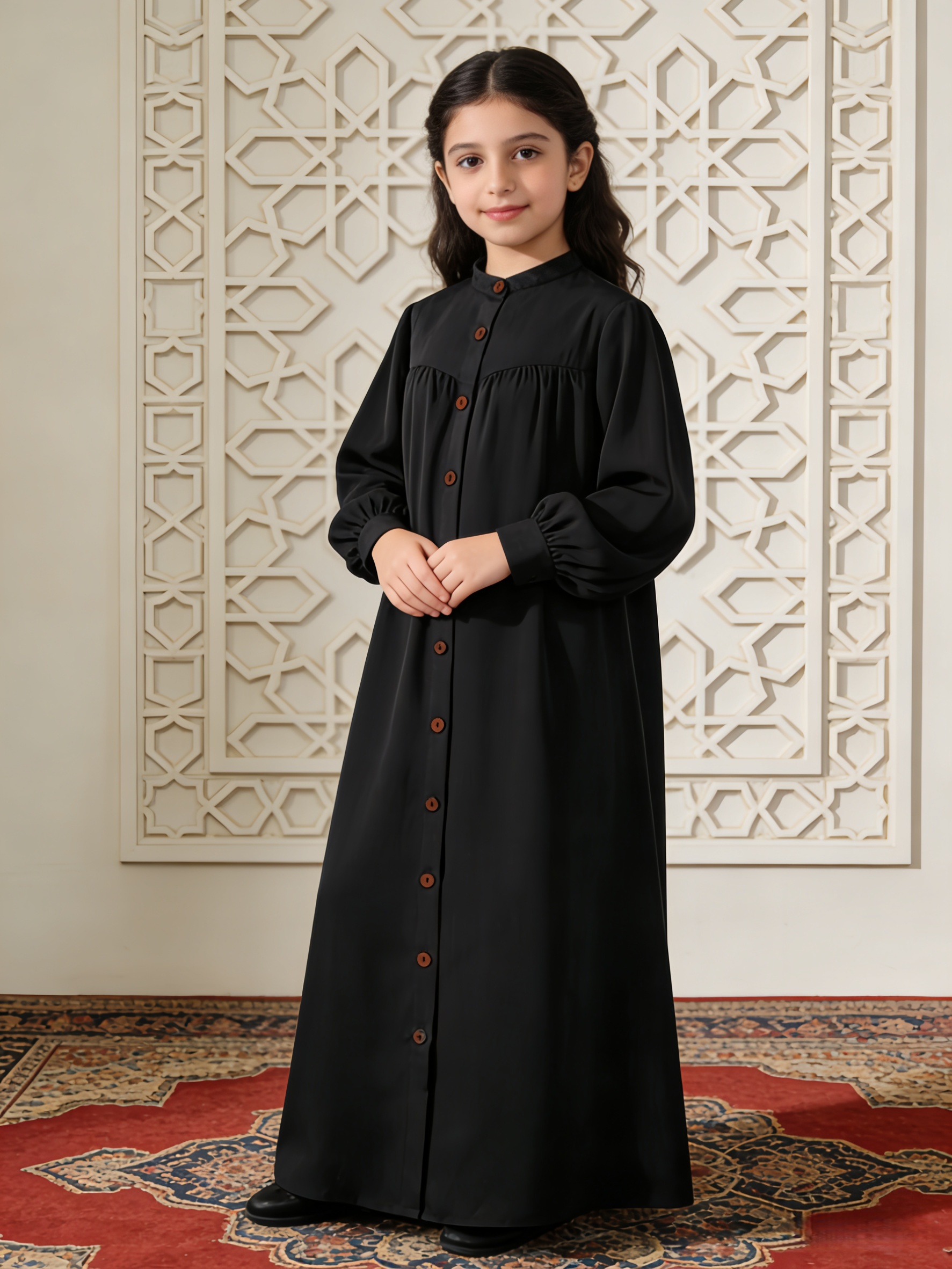 elegant style girl muslim abaya black long sleeve maxi dress - Temu Qatar