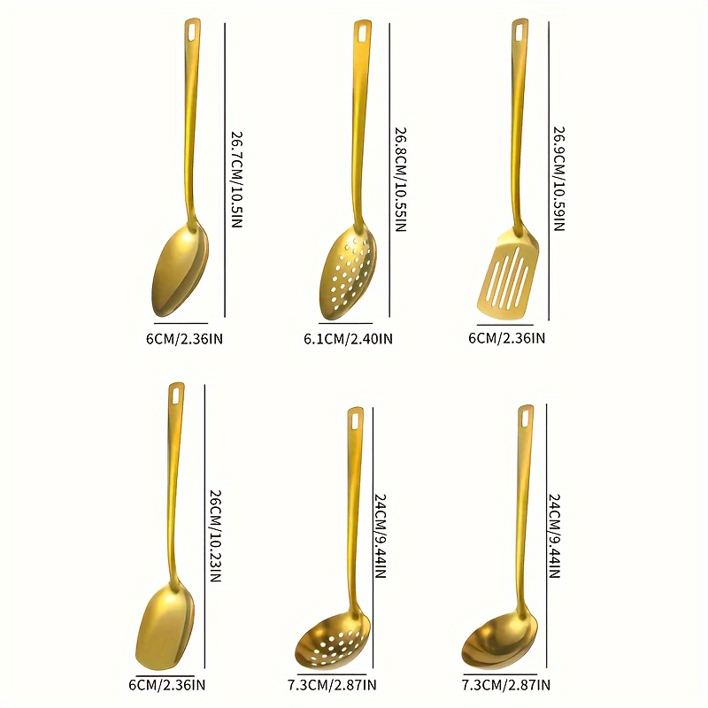 TEMU Stainless Steel Utility Tableware Set Divided Service Spoon Divided Service Ladle Flat Spatula Fried Spatula Spoon Slotted Spoon Practical