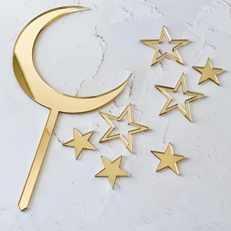 TEMU 8-delige/set 16-delige/2-set Gouden Ster & Taarttopper Set - Elegante Hemelse Feestdecoratie voor Verjaardagen, Bruiloften & Babyborrels |